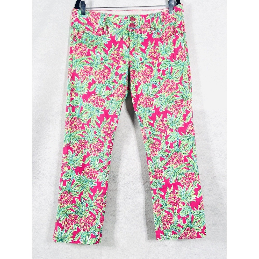 Lilly Pulitzer Worth Straight Jeans Sz 10 Spike The Punch Orchid Pink Pineapple